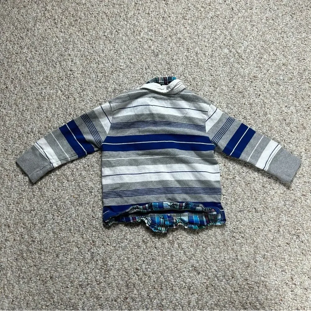 Children’s Place Striped Long Sleeve Layered Polo Boys 6 Plaid Collar 1/4 Button